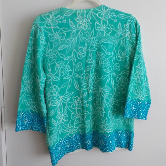 Jones New York Sweater Cardigan - Green Blue - 3/4 Sleeve - Large - NWT  (562) - Picture 3 of 5